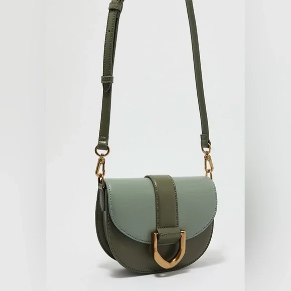 Charles & Keith Micro Gabine Two-tone Saddle Bag in Olive Green Color Block - Picture 3 of 12